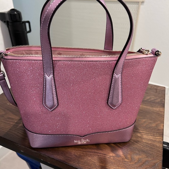 Pink glitter Kate Spade handbag with optional/detachable shoulder strap - Picture 2 of 4